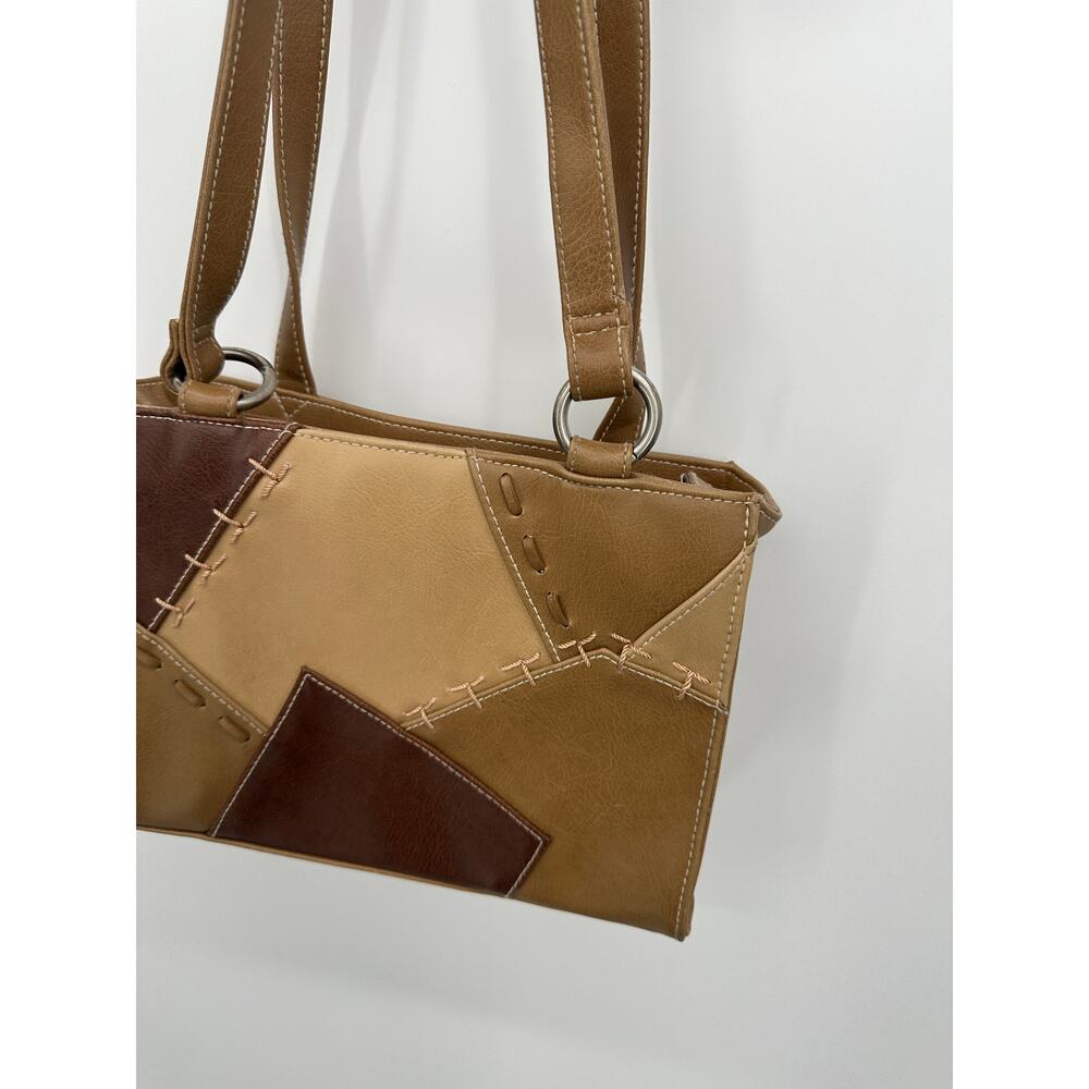 Y2K Vintage Small Shoulder‎ Purse Brown Patchwork Faux Leather Boho Artsy - Picture 5 of 7